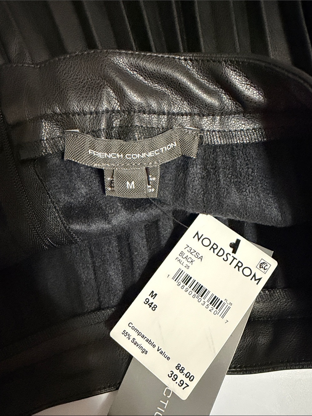 French Connection Black Pleated Faux Leather Mini Skirt - Picture 3 of 3